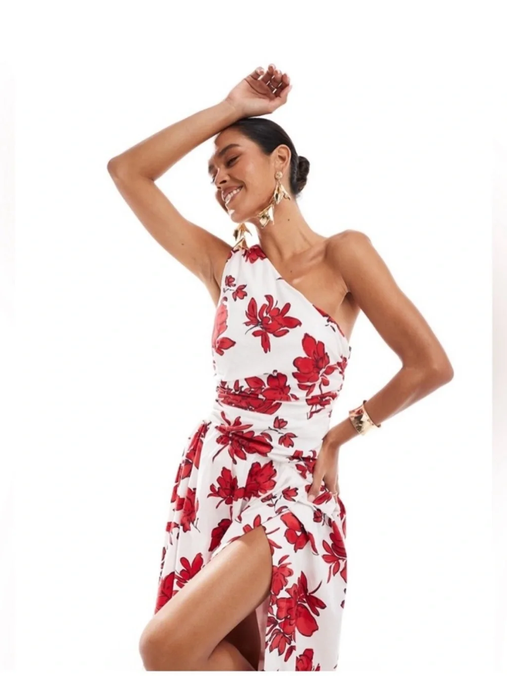 Abercrombie & Fitch White Maxi Dress with Red Floral Print